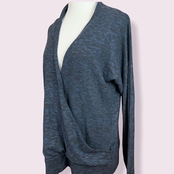 Lumiere slate blue space dye faux wrap soft lightweight sweater L - Picture 2 of 7